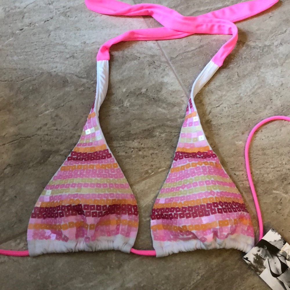 Victoria's Secret Sequin Pink and White Bikini Top